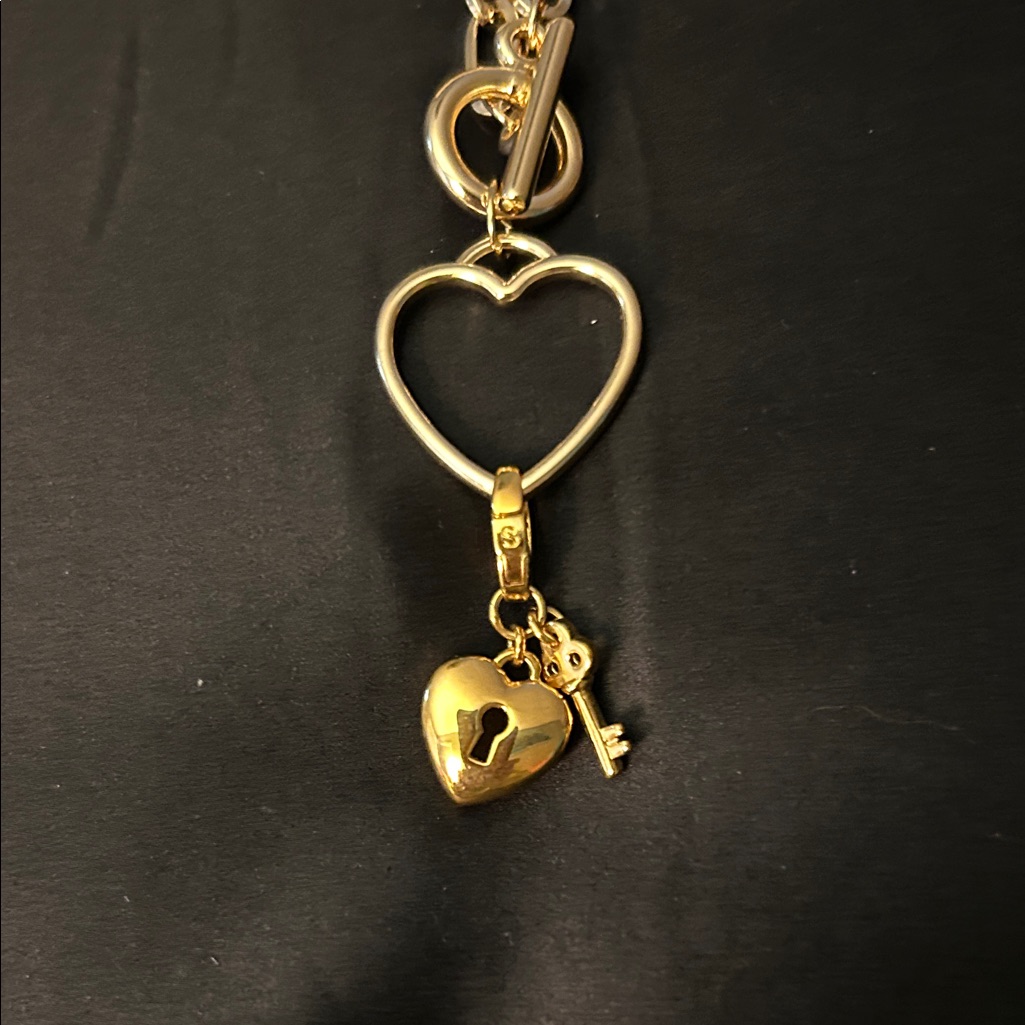 Gold Heart Pendant Charm Holder Necklace With One Spartina Charm.Nwt